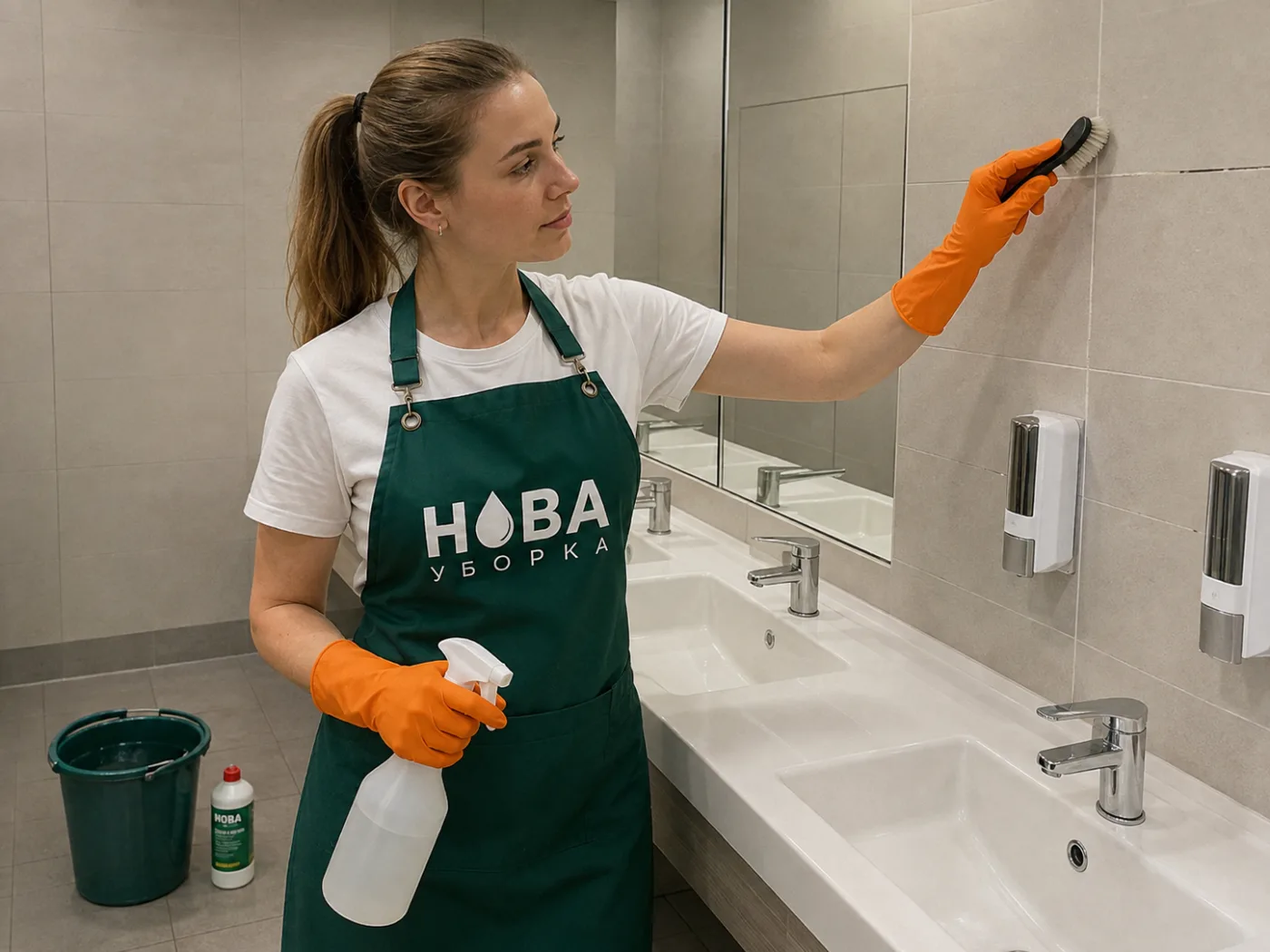 Чистка межплиточных швов в офисном санузле